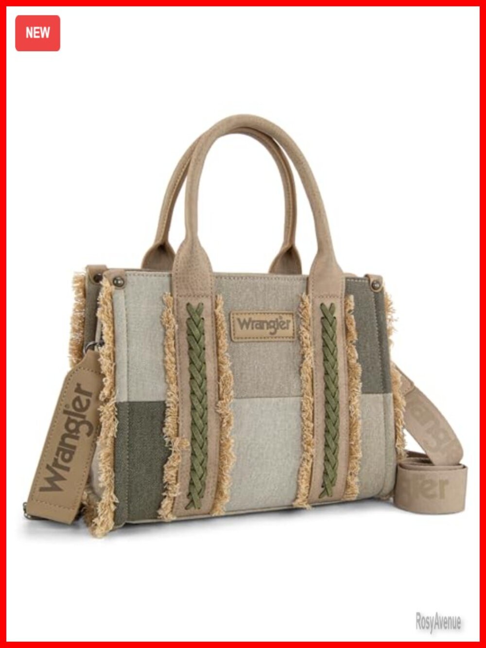 Wrangler Braided Fringe Tote Bag Canvas Woven Top Handle Crossbody